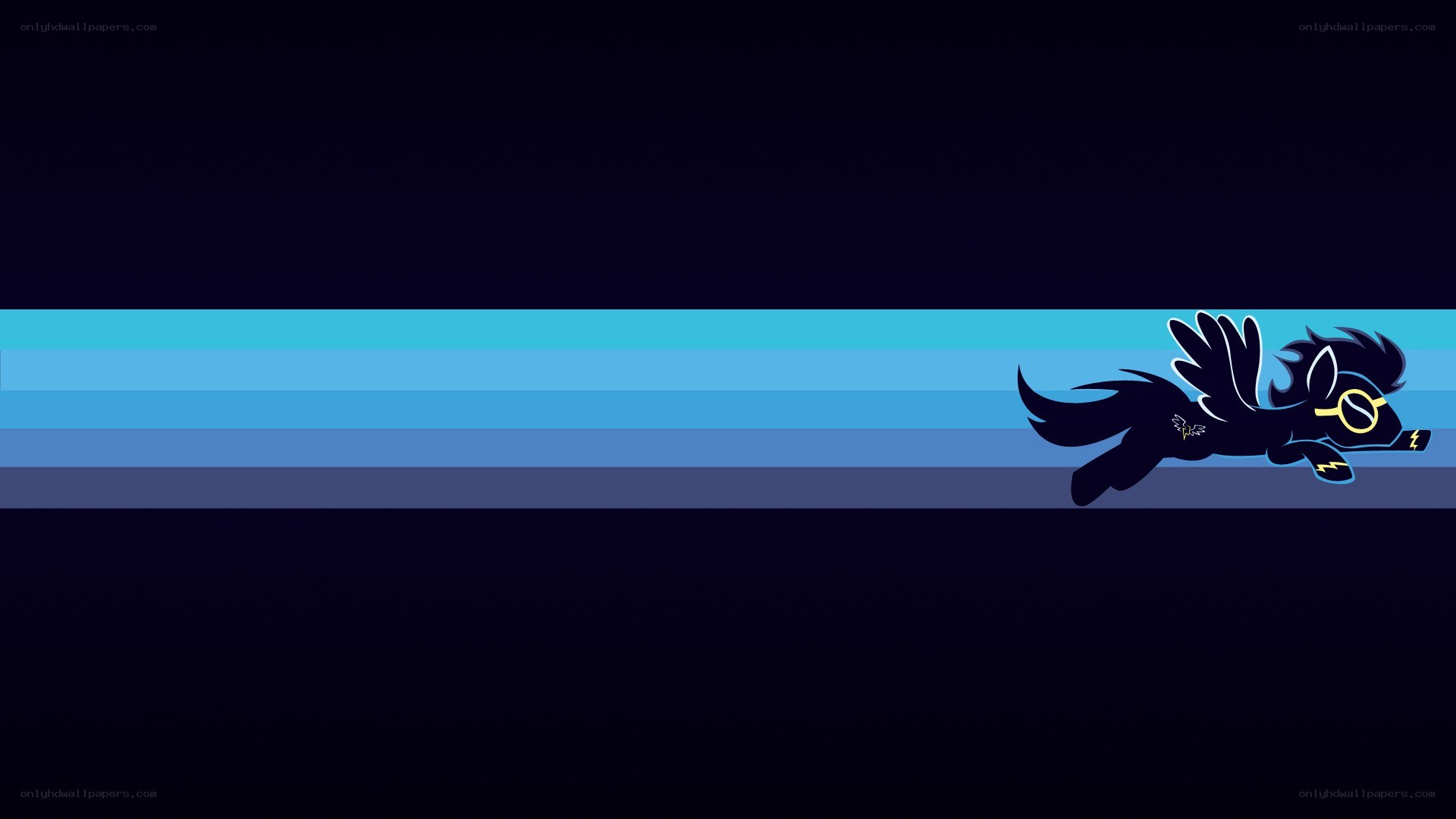 Pony character flying across stripes