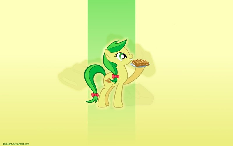 pony holding a pie