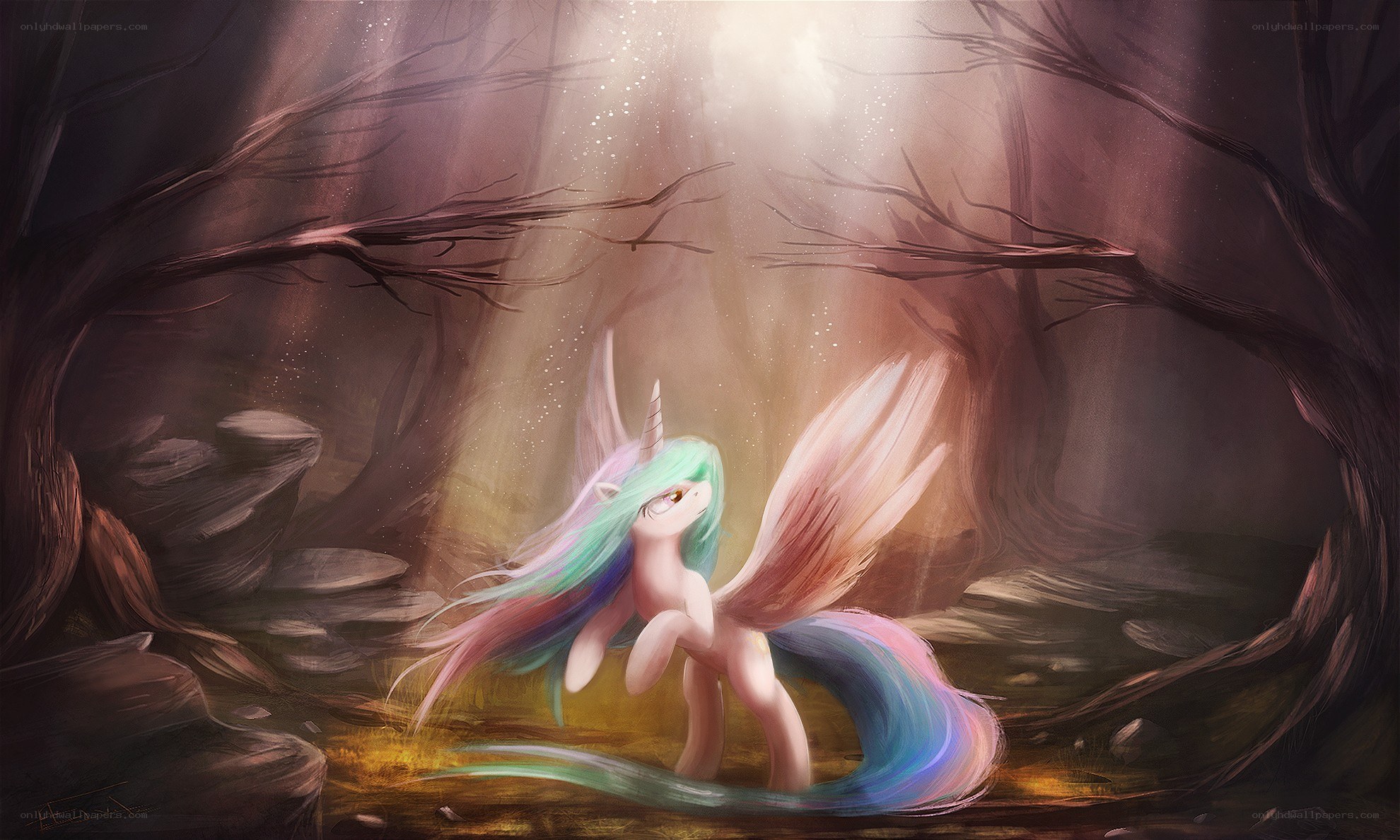 pony in a forest clearing