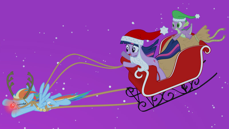 Pony in Sleigh with Reindeer