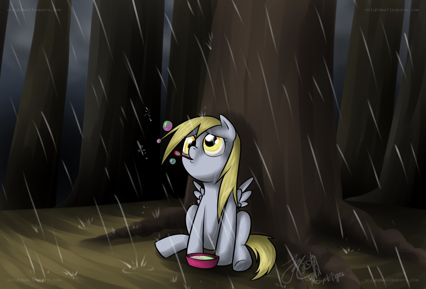 pony in the rain
