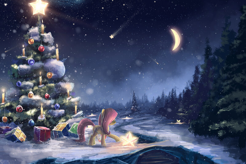 Pony Near Christmas Tree