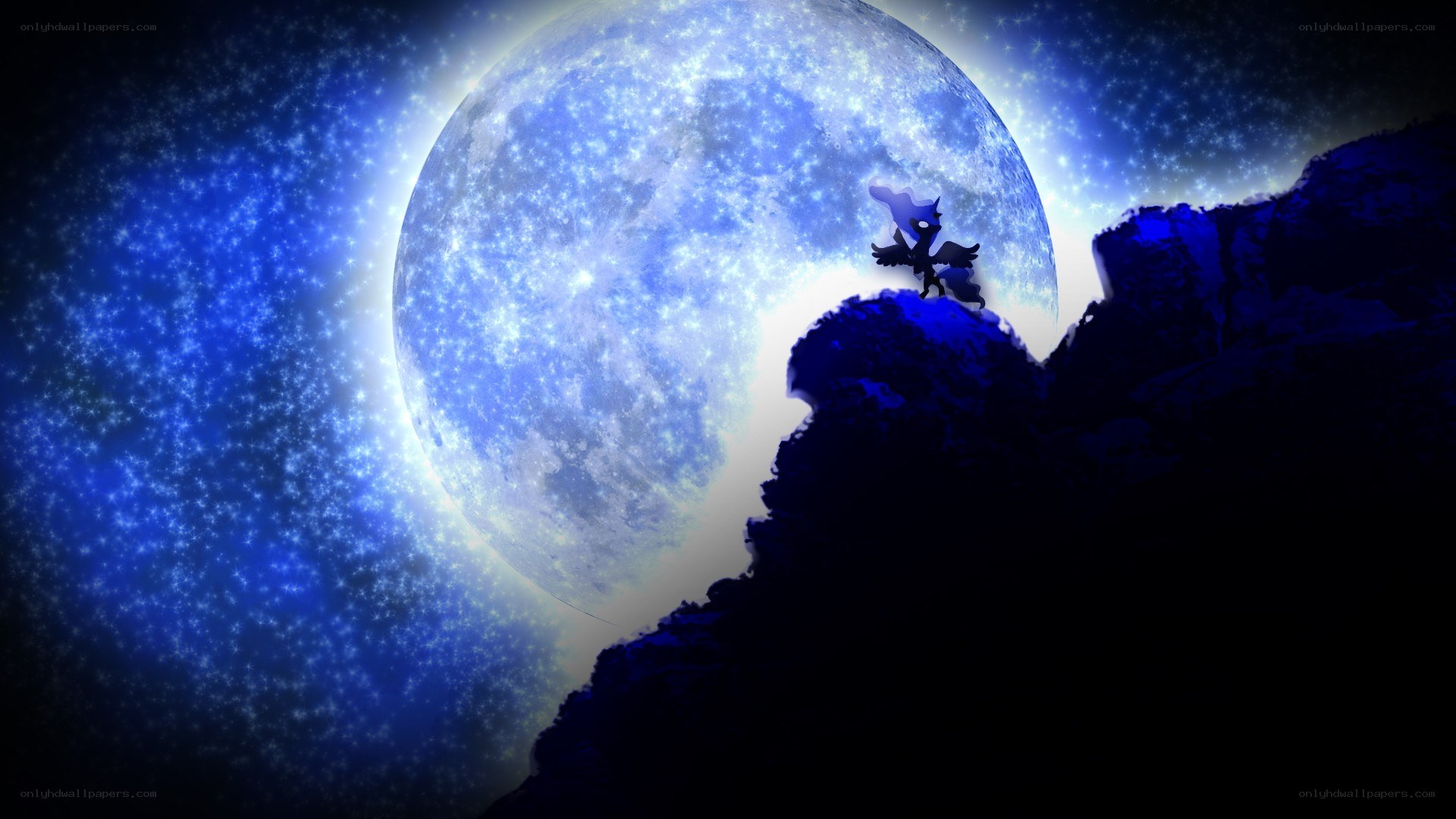 pony on a cliff at night