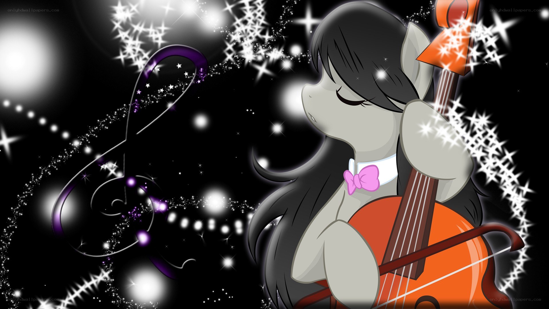 pony playing cello with sparkles