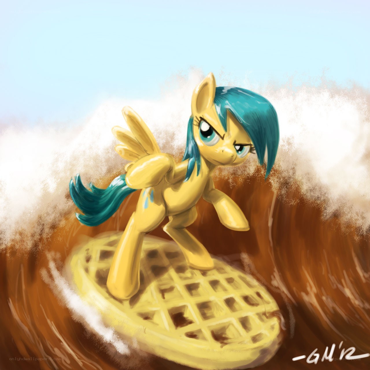pony surfing on a waffle