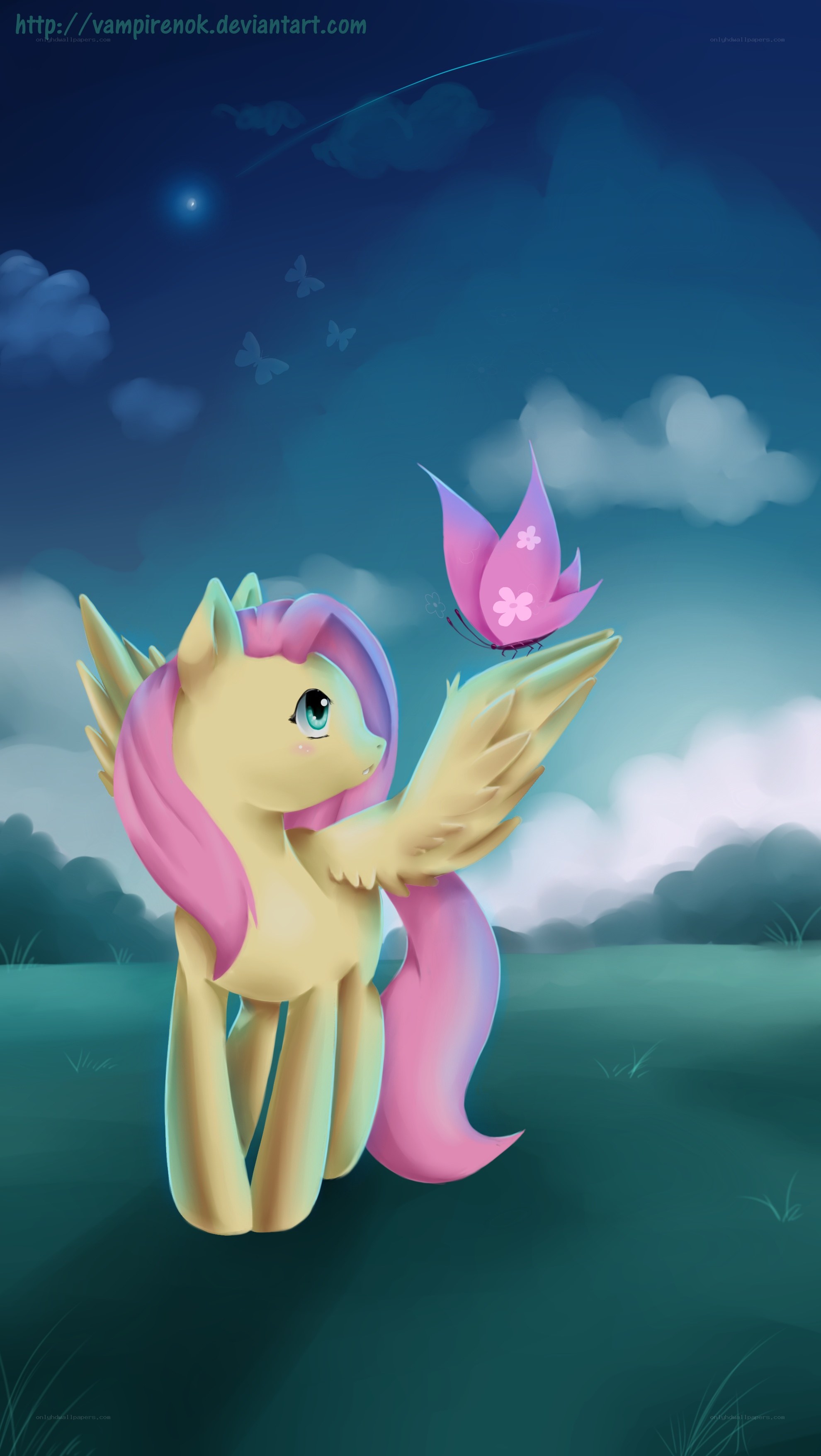 pony with butterfly at night