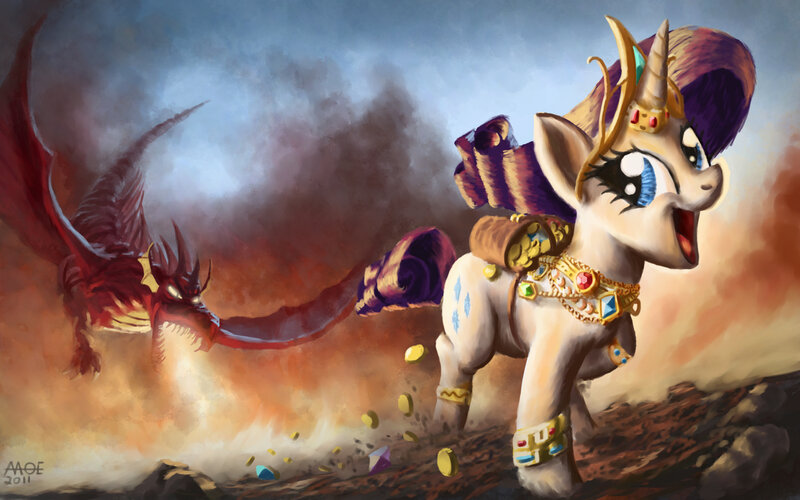 pony with dragon in cave