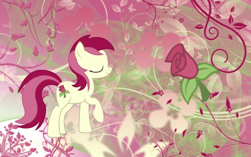 Pony with rose in garden