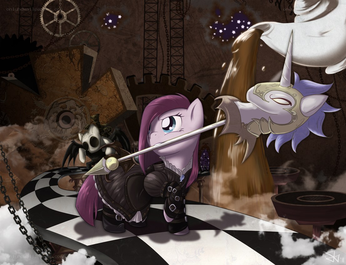 pony with sword in steampunk setting