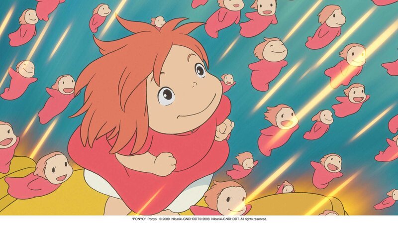 Ponyo flying with her friends