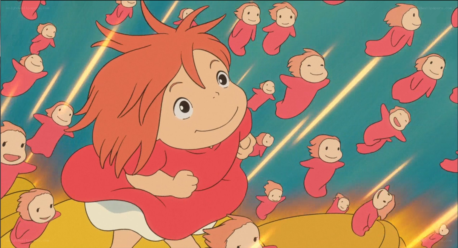 Ponyo surrounded by sea spirits