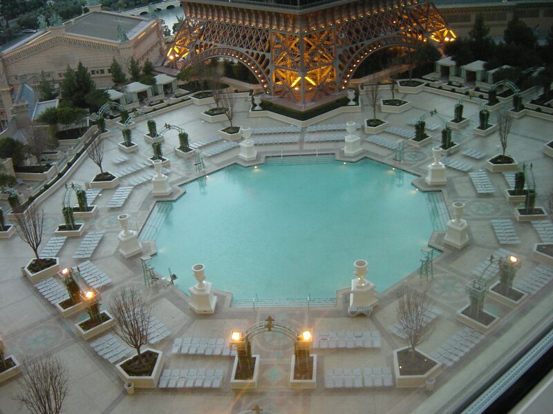 pool area with eiffel tower replica