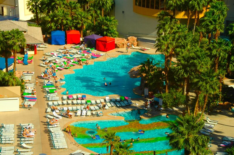 Pool Area with Lounge Chairs — Blue