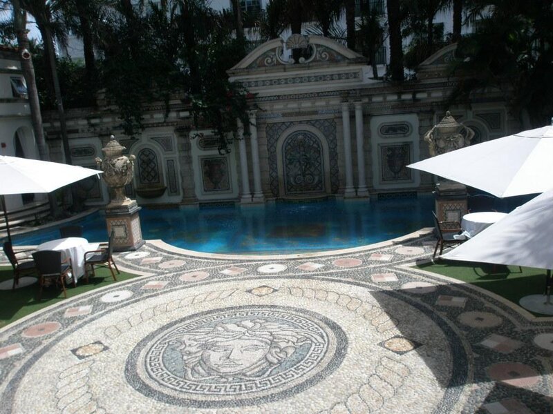 pool area with mosaic design