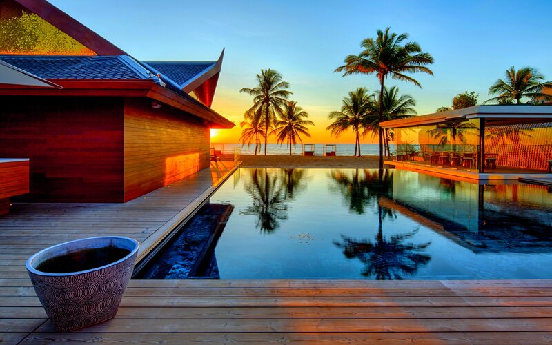 Pool at Beach Resort — Blue, Serene, Sunset