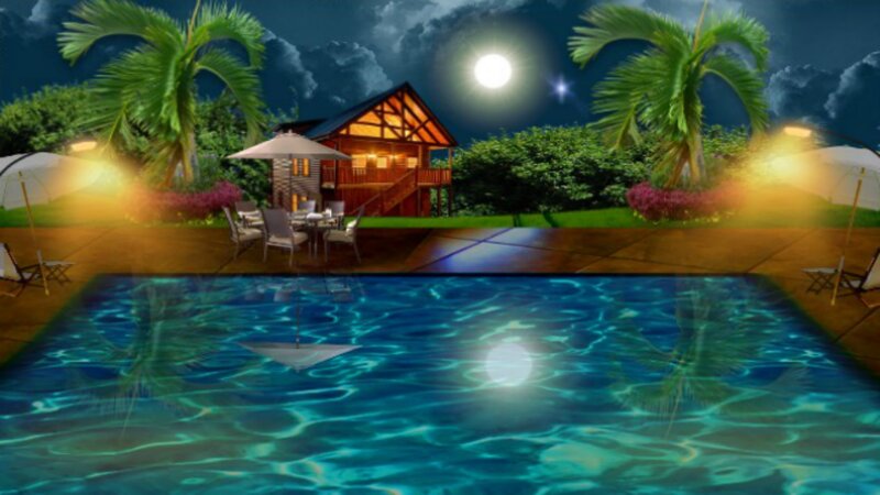 Pool at Night with Cabin