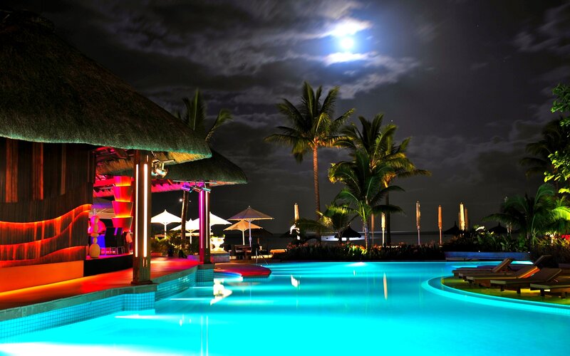 Pool at Resort at Night — Blue