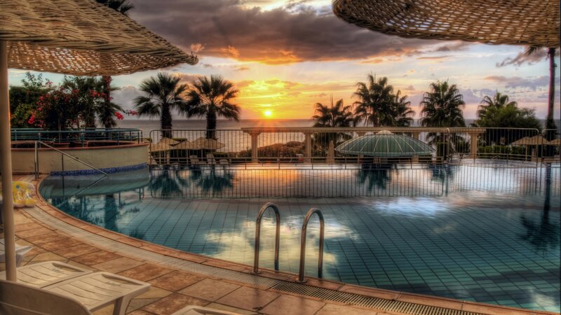 Pool at Sunset — Blue, Serene, Photograph