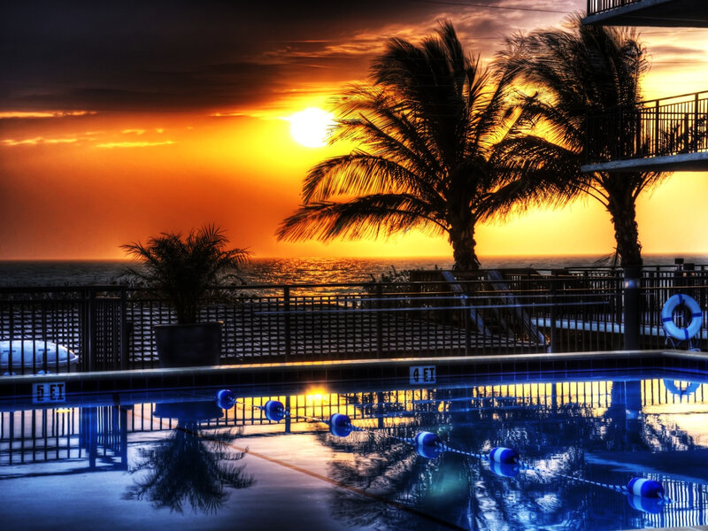 Pool at Sunset — Orange, Dramatic