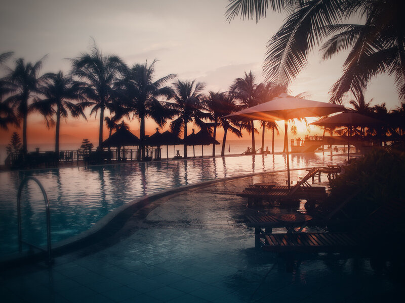 Pool at Sunset — Orange, Serene, Photograph