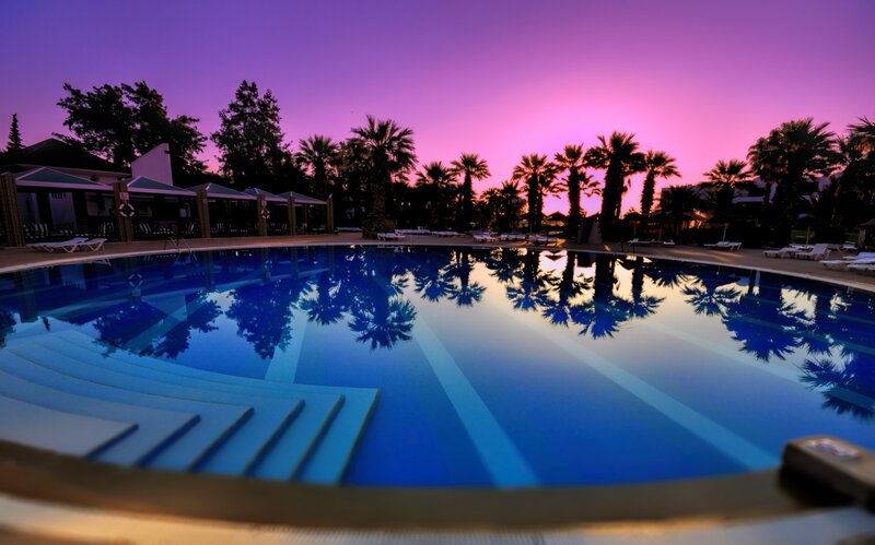 Pool at Sunset — Purple, Serene, Photograph