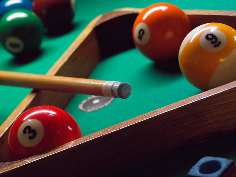 Pool balls in a rack