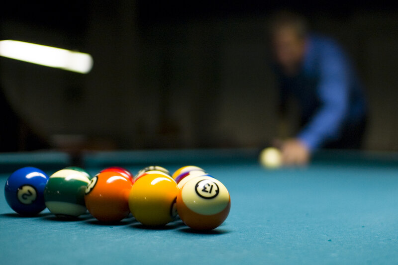 Pool Balls on Table — Blue, Focused