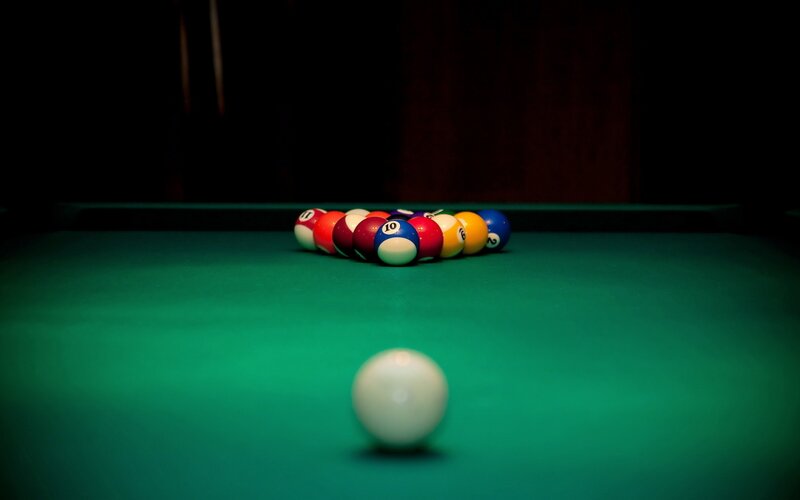 Pool Balls on Table — Green, Dark, Night, Photograph, Billiard Ball