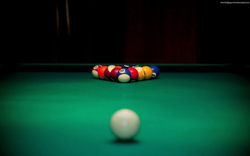 Pool Balls on Table — Green, Dark, Photograph