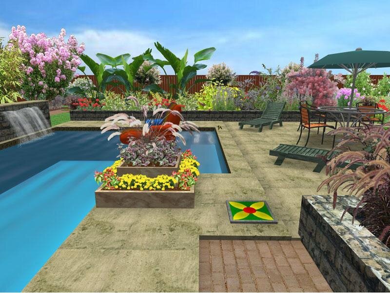 pool garden with waterfall