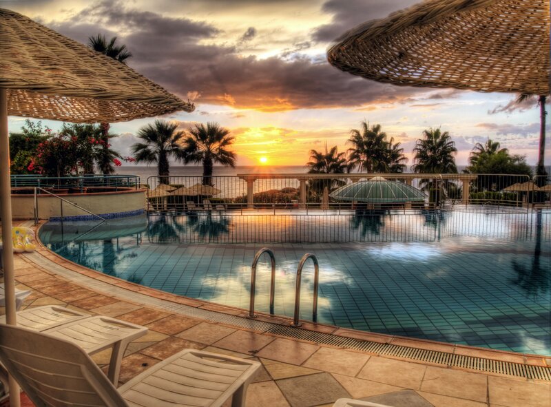 Pool Overlooking Ocean — Blue, Serene, Sunset, Photograph