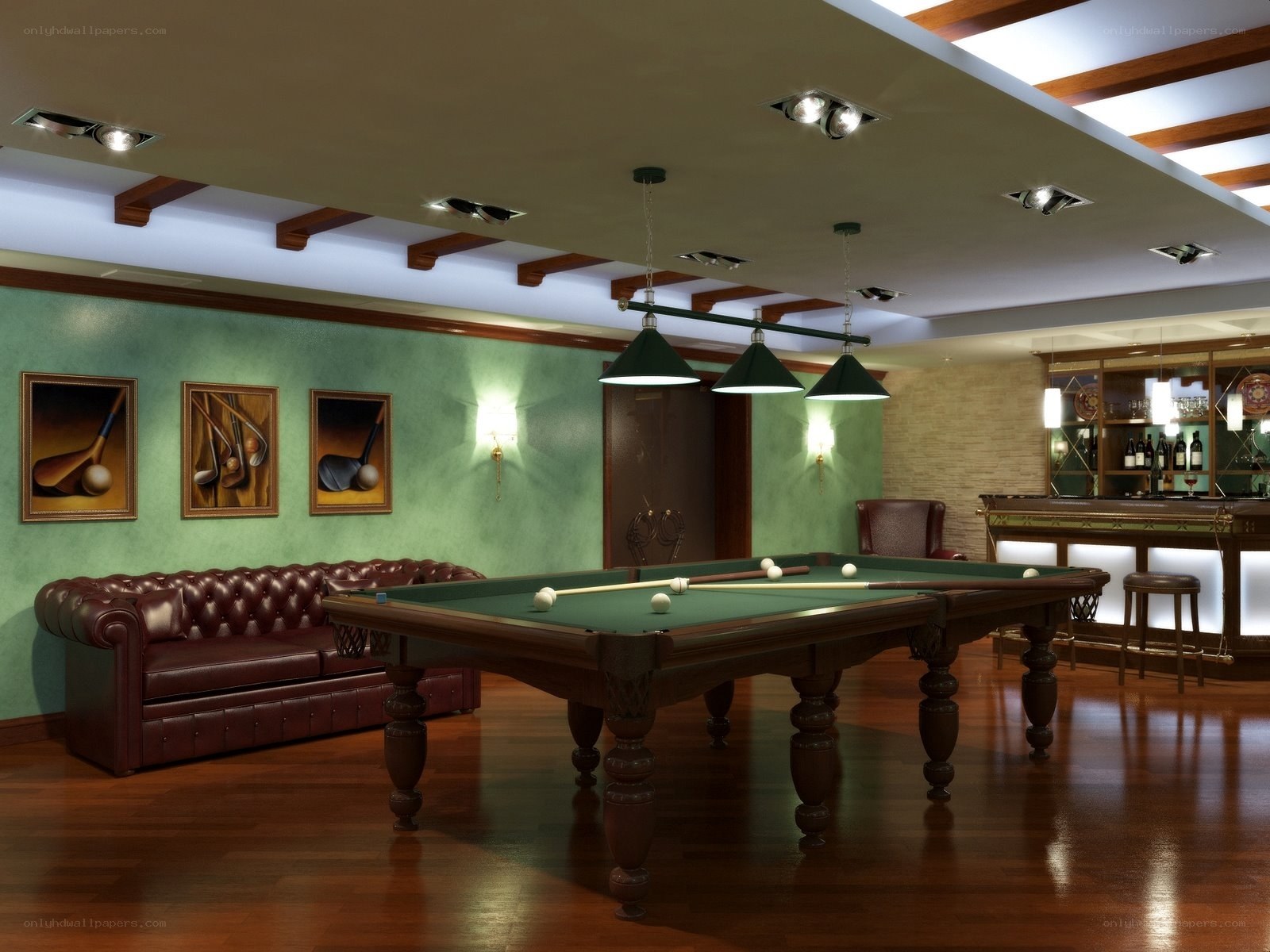 pool room with bar
