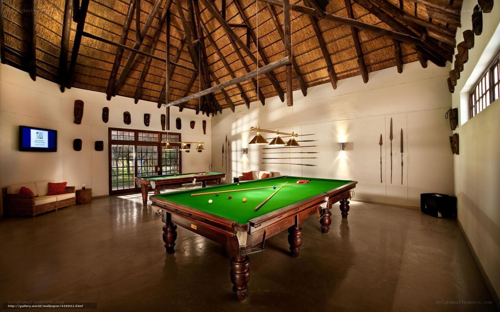 Pool room with thatched roof
