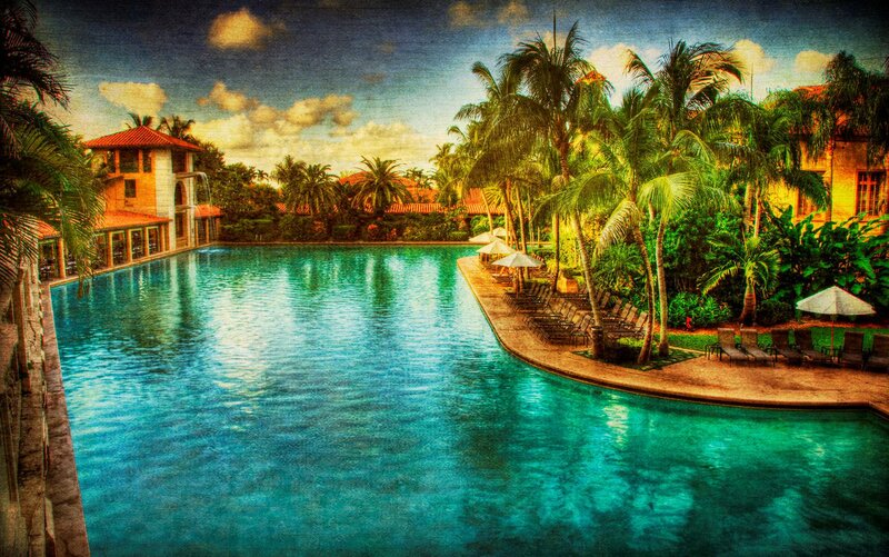 Pool Surrounded by Palm Trees — Blue