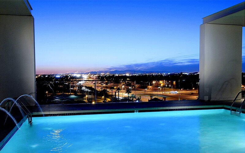 pool view at dusk