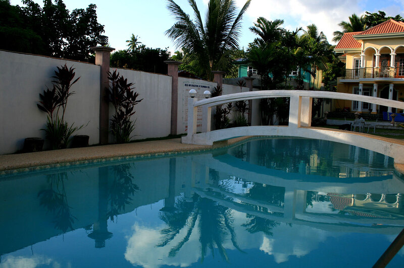 Pool with arched bridge