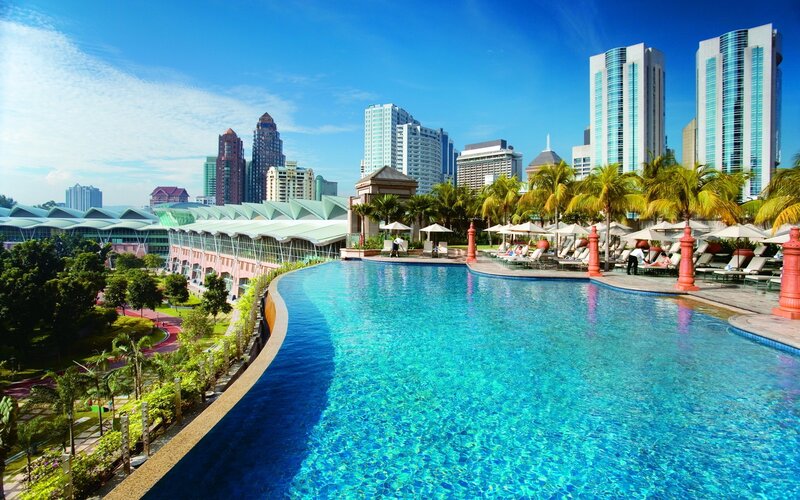 pool with city skyline view