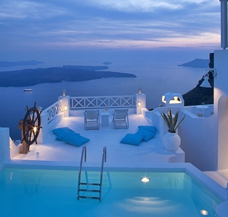 Pool with Ocean View — Blue, Serene, Night