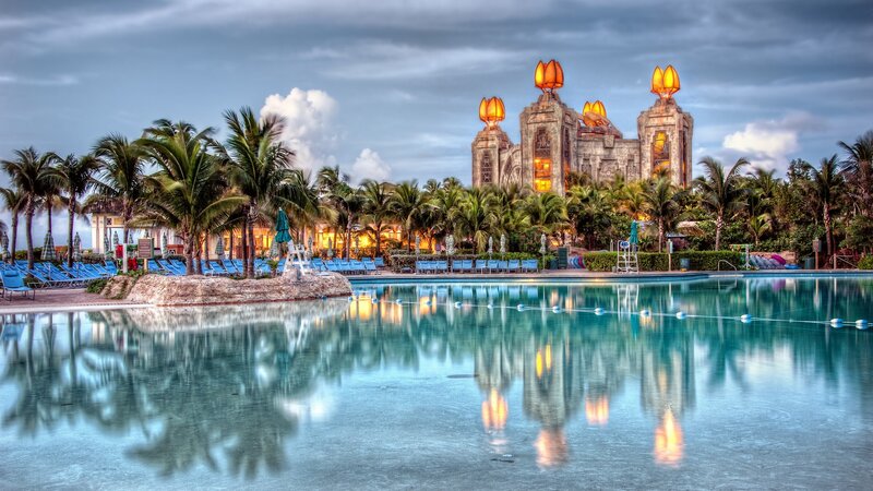 Pool with Resort Building — Blue