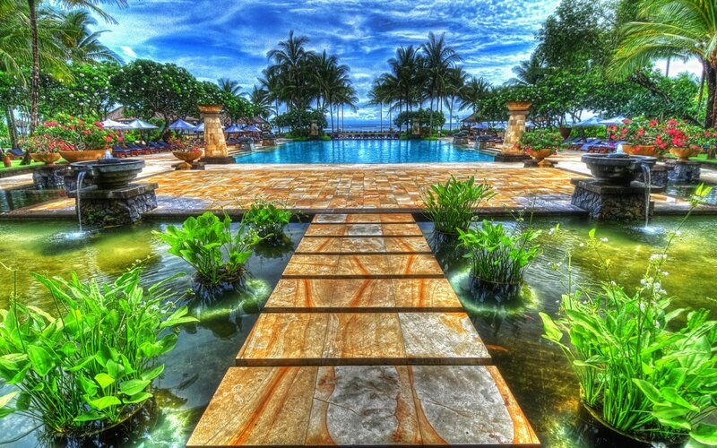 Pool with Stone Walkway — Blue, Serene