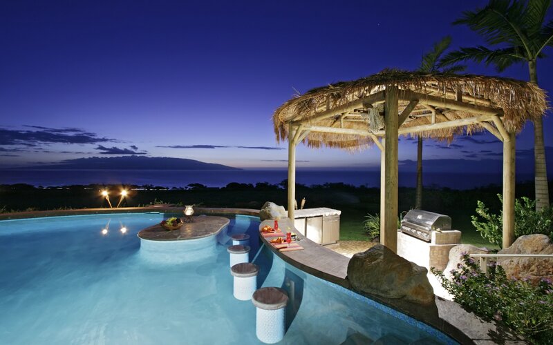 Poolside Bar at Night — Blue, Serene
