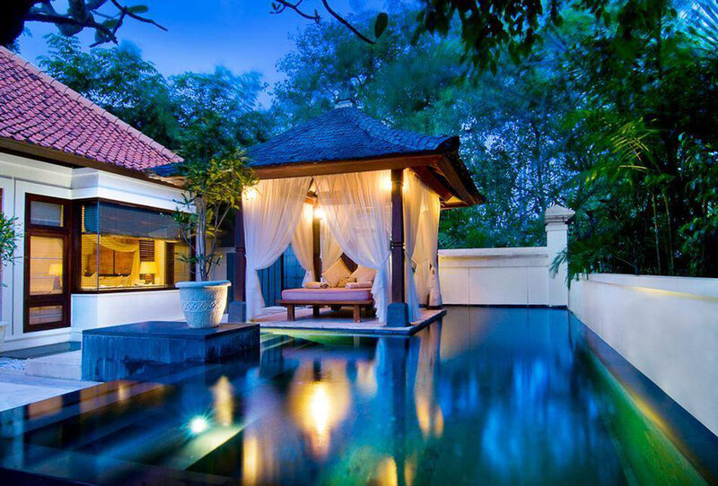 Poolside Cabana at Night — Blue, Serene
