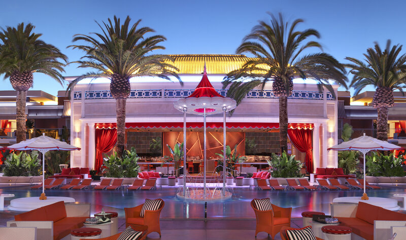 Poolside Cabana at Night — Red