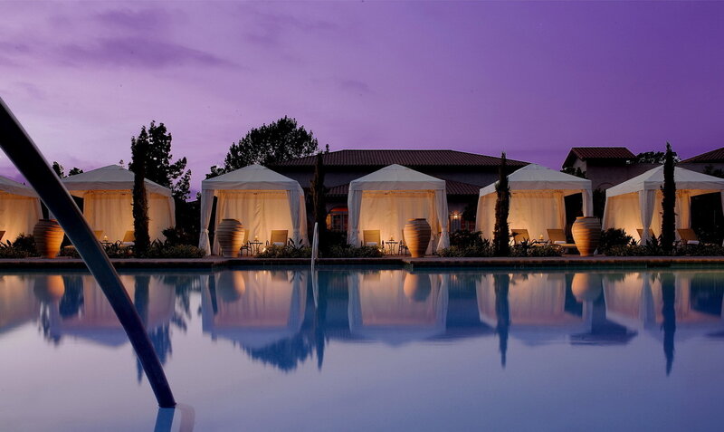Poolside Cabanas at Dusk