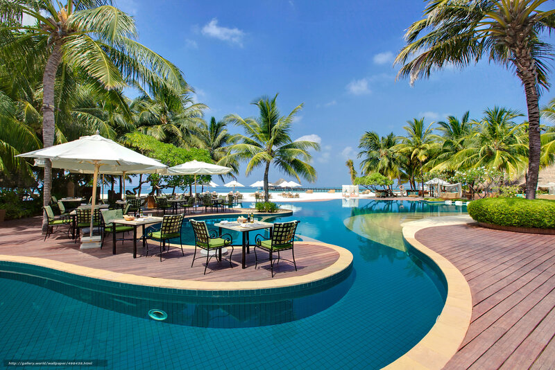 Poolside Dining Area — Blue, Serene, Afternoon, Photograph