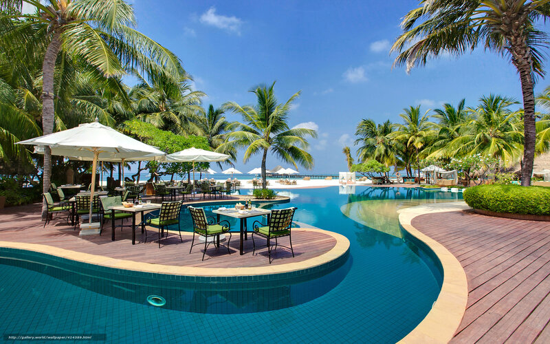 Poolside Dining Area — Blue, Serene, Afternoon