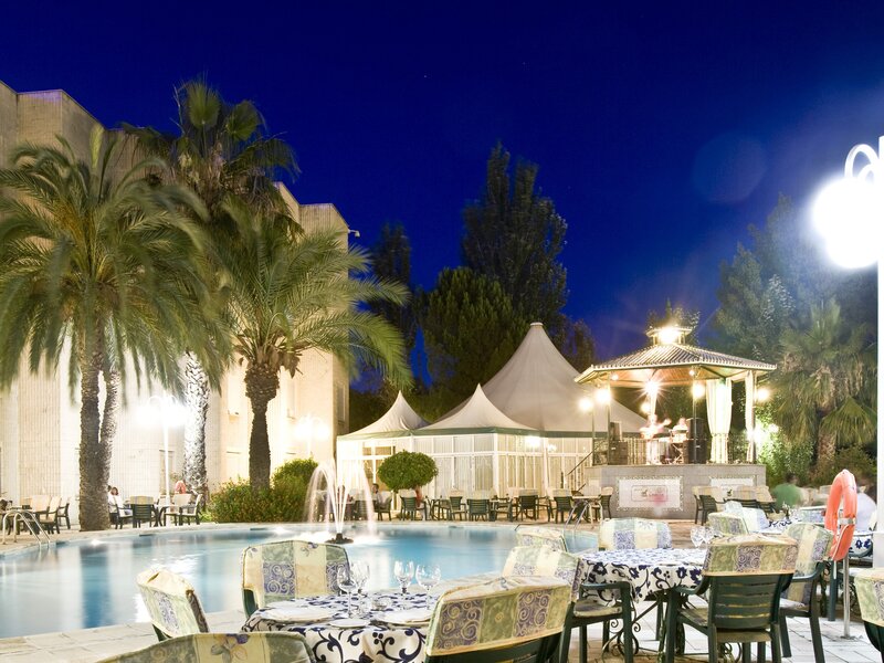 Poolside dining at night