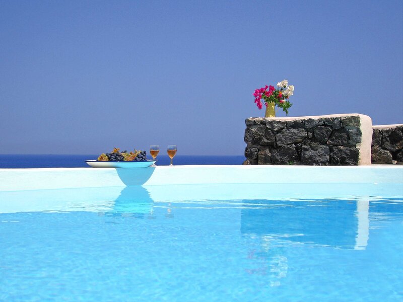 Poolside fruit and wine