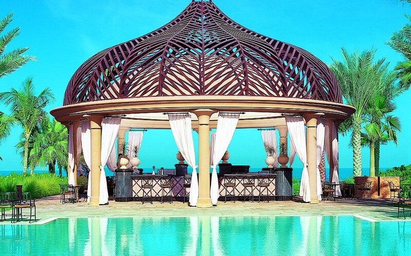 Poolside gazebo with ocean view