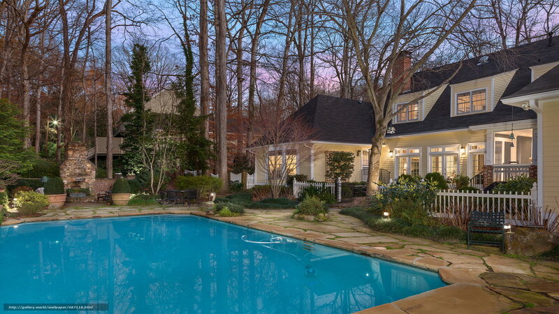 poolside house at dusk